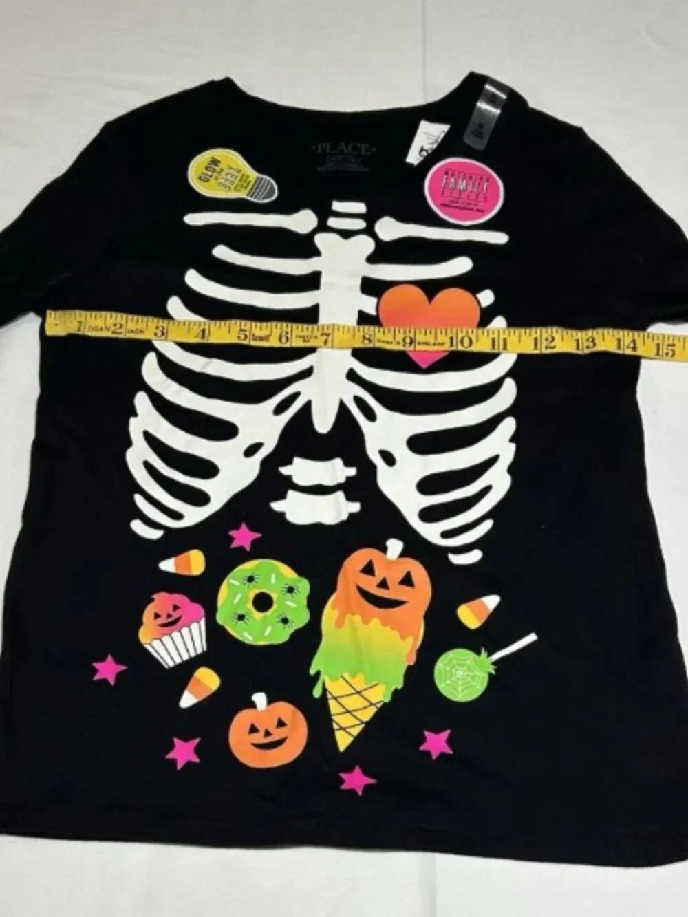 Children's Place Girls Medium 7/8 Black Skeleton Glow in Dark Top Halloween